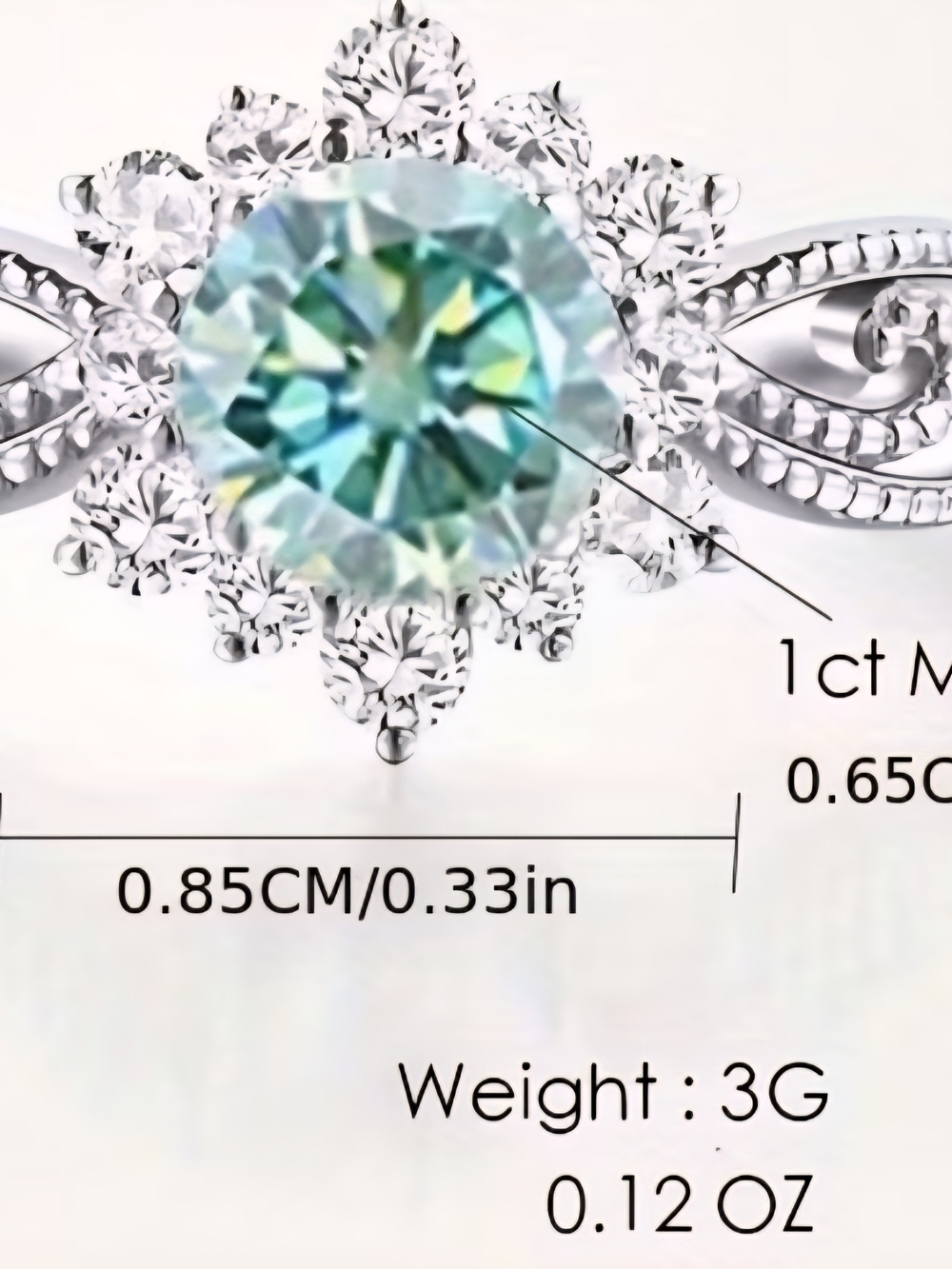 Sterling Silver S925 Green Halo Solitaire Ring - Picture 2 of 3